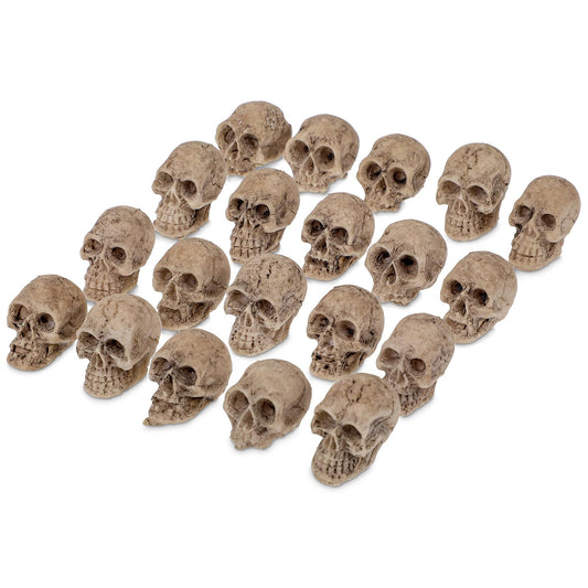 Andibro 20pcs Mini Skull Figurine Halloween Miniature Skeleton Head Statue Halloween Micro Landscape Figure, Halloween Prank Props Haunted Dollhouse Accessories for Halloween Decoration
