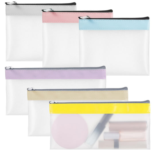 HJZHII 6 Pcs Clear Pouches with Zipper, Waterproof Zipper Cosmetic Bag
