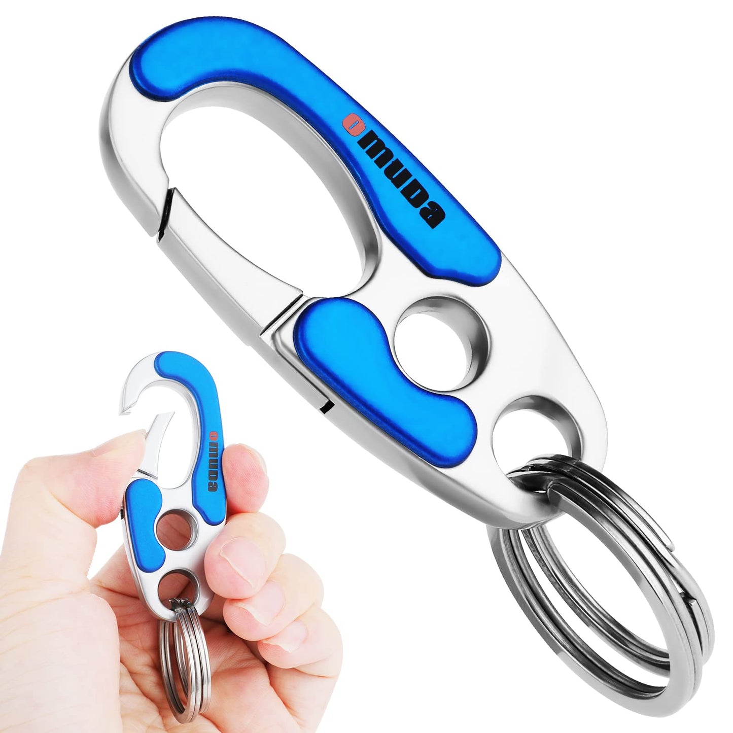 TIESOME Metal Car Keychain, Carabiner Clip Keyring Personalized Waistband Car Keychain for Unisex Double Ring Design(Blue)