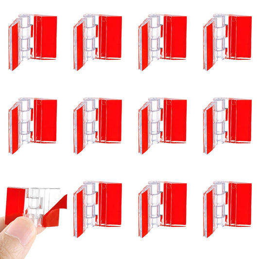 Amabro 12pcs Acrylic Small Hinges, Self Adhesive Folding Hinges Plastic Clear Piano Hinge Mini Transparent Hinge Tools for Glass Crafts Aquarium Lid Cabinet Furniture Display Stand(30 x 35 mm)