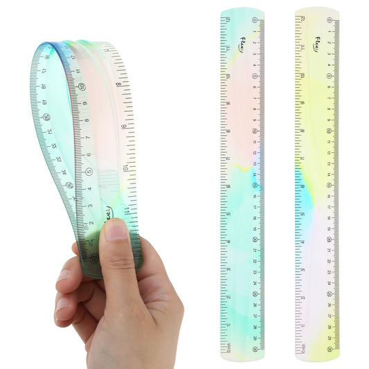 AOZUO Pack of 2 Flexible Rulers 12 Inch Transparent Plastic Straight Ruler Shatterproof Soft Edge Flexible Flat Ruler for School, Classroom, Home Office