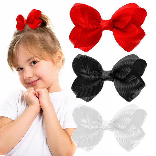 Amaxiu 3 Pcs Ribbon Hair Bow Clips, 3 Inch Small Barrettes Hairpin Solid Color Ponytail Holder Vintage Hair Bobbles Hair Styling Accessories for Girls Women Christmas Birthday Valentine's Day(A)