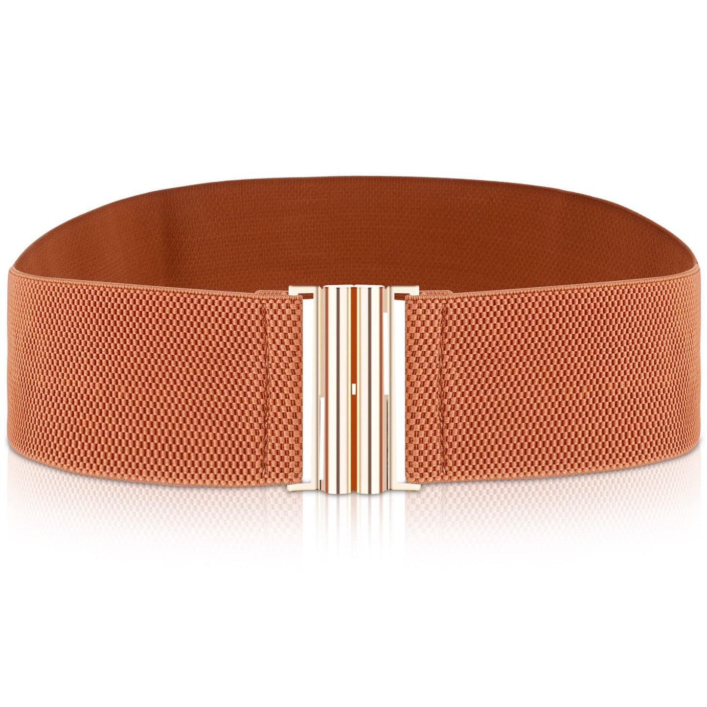 cobee Women Elastic Wide Belt,Waist Belt with Flat Buckle(Brown)