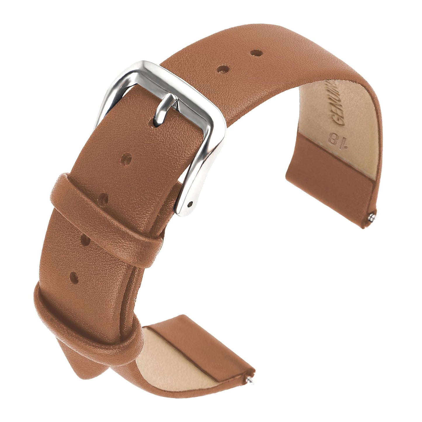 cobee Leather Watch Straps, Soft Calfskin Leather Watch Band Quick Release Leather Replacement Watchband for Men Women Universal Watches Bracelet Stainless Steel Clasp Buckle(Light Brown, 18mm)