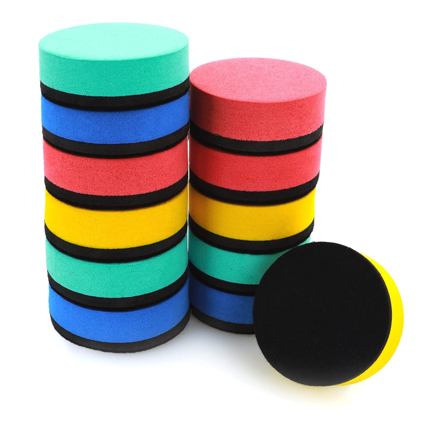 cobee Magnetic Whiteboard Eraser, 12 Pcs Dry Eraser with Thick Felt Pad, Colorful Dry Wipe Eraser for Cleaning Drywipe Boards, Round-shaped Dry Erasers Fit for School Home Offices(5 x 5 x 1.9cm)