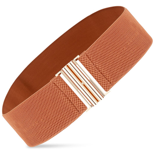 Andibro Wide Elastic Belt for Women, Stretch Waist Belt Ladies Dress Buckle Belt Vintage Cinch Belt Adjustable Waistband(Brown)