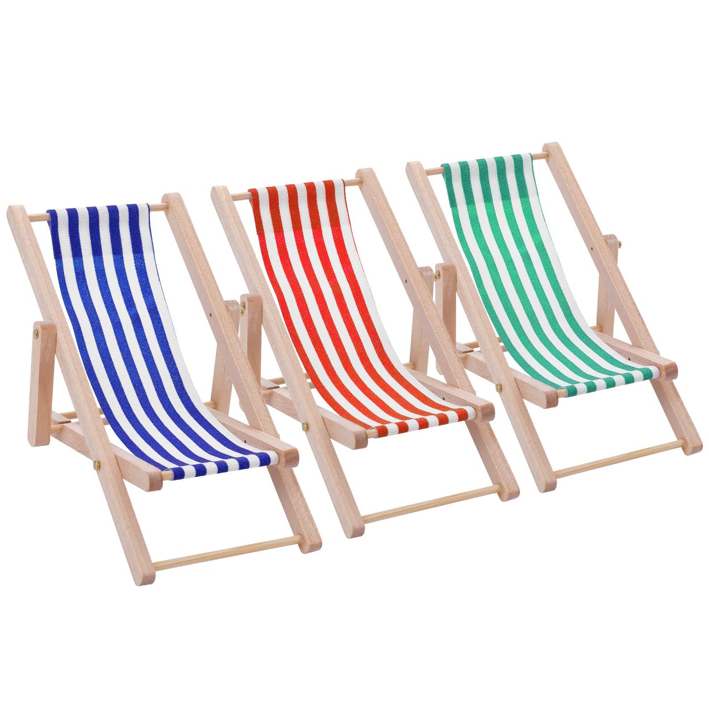 Cobee Dollhouse Miniature Foldable Chair, 3 Pieces 1:12 Dolls House Wooden Beach Chair