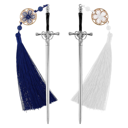 Jeffdad 2Pcs Sword Katana Bookmark Vintage Tassel Metal Pendant Bookmarks Unique Book Lovers Presents Birthday Presents Teacher Gifts Thanks Gift for Boyfriend(Silver Blue + Silver White)
