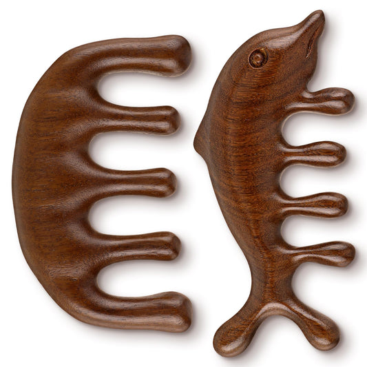 Amaxiu 2pcs Wooden Massage Comb, Sandalwood Head Scalp Comb No Static Wide Tooth Comb for Head Scalp Scalp Stimulator Comb Gua Sha Comb Body Massage Tool for Men Women(Style-A+B)