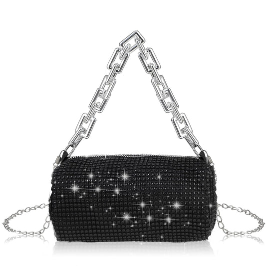 Bewudy Rhinestone Women Clutch Purse, Women's Evening Bag Clutch Shoulder Bag, Rhinestone Evening Bags for Lady Girl Wedding Party Banquet(Black)