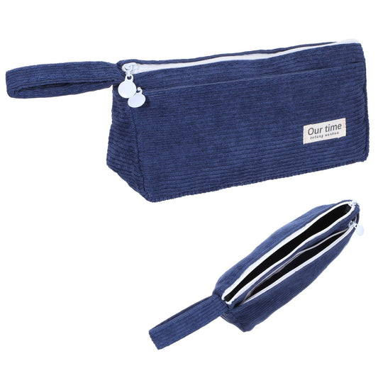 MBAIYO Pencil Case Corduroy Fabric, Aesthetic, Pencil Case with Carry Handle, Washable Pencil Case, Portable Pencil Case with 2 Compartments Zip, for School, Office, Cosmetics Orga, blue, Aesthetic