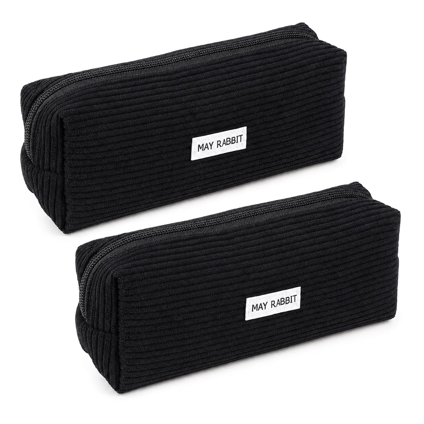 Amabro 2 Pencil Case Corduroy Fabric Pencil Case with Zip Large Capacity for School Office Fabric Pencil Case Cosmetic Bag Cord Pencil Case Gift Idea, black, Corduroy Pencil Cases
