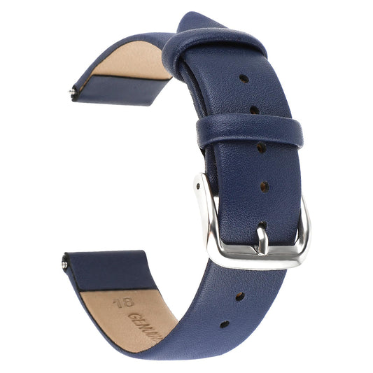 Amaxiu Vintage Leather Watch Band, Soft Calfskin Watch Strap Quick Release Universal Replacement Watchbands with Stainless Steel Silver Buckle 18mm 20mm 22mm for Men Women(18mm, Dark Blue)