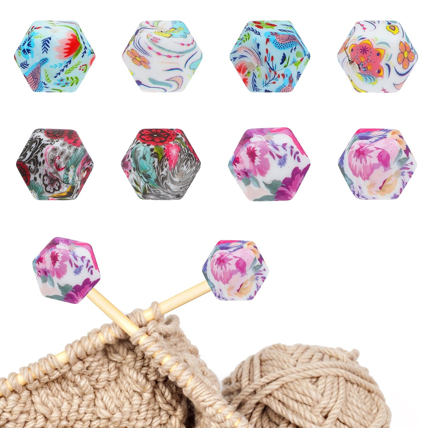DOPENSPI 8PCS Knitting Needle Stoppers, Silicone Stitch Stoppers Knitting Needles Point Protectors Knits Needle End Caps Hexagon Print Knit Needles Holders for Knit Accessories and Gadgets