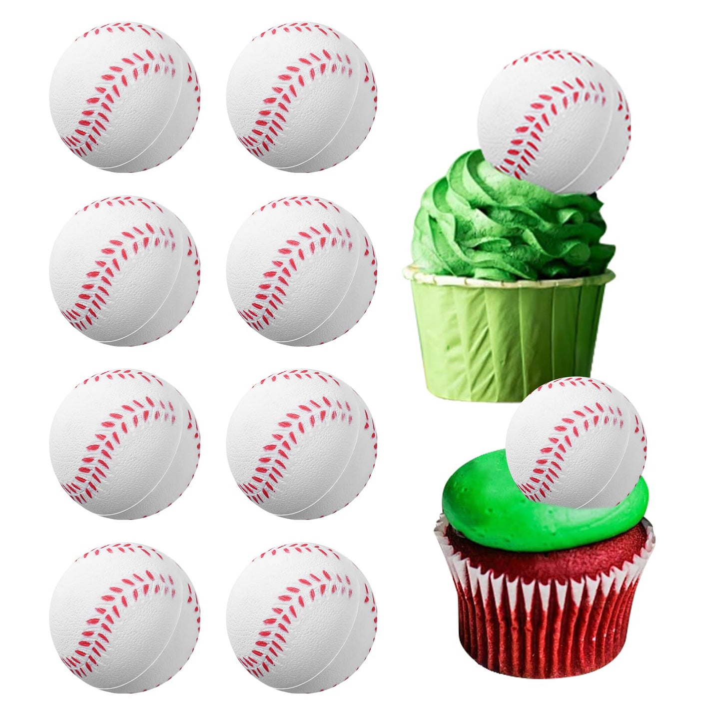 Giantree 10 Pcs Baseball Cupcake Toppers, 3D Foam Baseball Cake Toppers Picks Baseball Cake Decorations for Kids Baseball Theme Party Baby Shower Birthday Party Sport Balls Cake Decorations