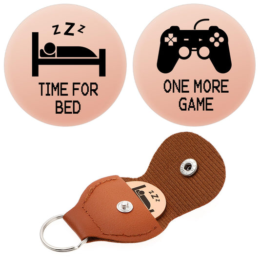 Amaxiu Decision Coins, Funny Decision Maker Coins One More Game/Time for Bed Novelty Destiny Flip Coins Pocket Hug Token Leather Keychain for Game Lovers(Rose Gold)
