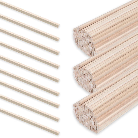 Bewudy 100Pcs Balsa Wood Sticks, 1/8 x 1/8 x 12 Inch Wood Strips Square Dowel Rods Hardwood Unfinished Wood Sticks for DIY Molding Crafts Projects Making