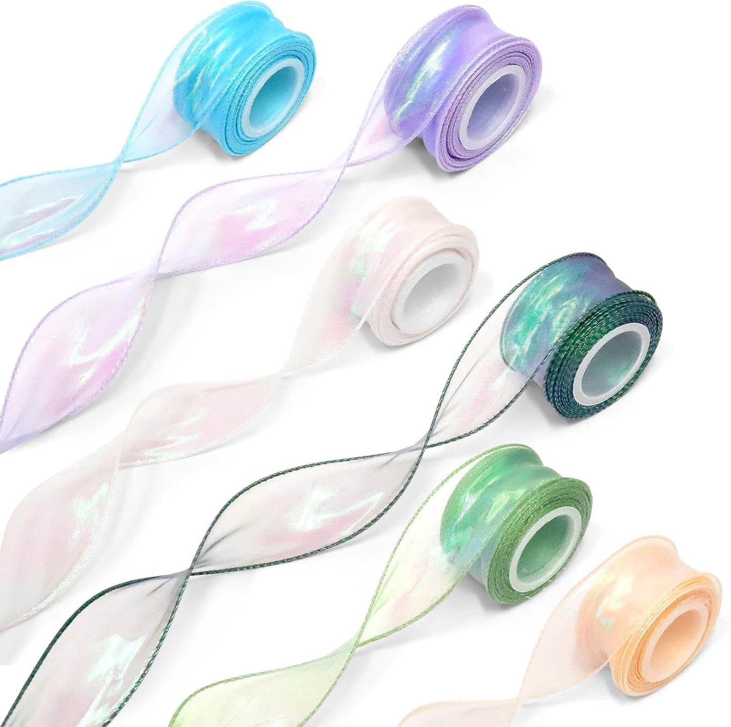 SULIKJHUI 6 Rolls Ribbons for Gift Wrapping, 40mm Organza Ribbon