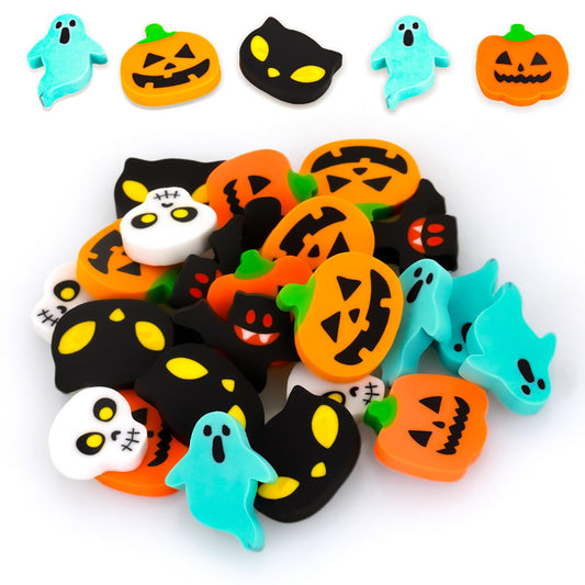 JIEYAO Halloween Mini Erasers for Kids, 24 Pcs Cute Halloween Small Erasers Bulk, Fun Pumpkin Ghost Bat Eraser Trick or Treat Party Favors Gift Bag Filler for School Decor Classroom Rewards Prizes