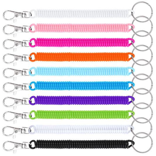 Amaxiu Retractable Coil Spring Keychains, 10pcs Spiral Elastic Cord Coil Keychain Strap Theftproof Anti-lost Stretch Cord Safety Key Ring with Metal Lobster Clasp for Keys Wallets Cellphone(10 Colors)