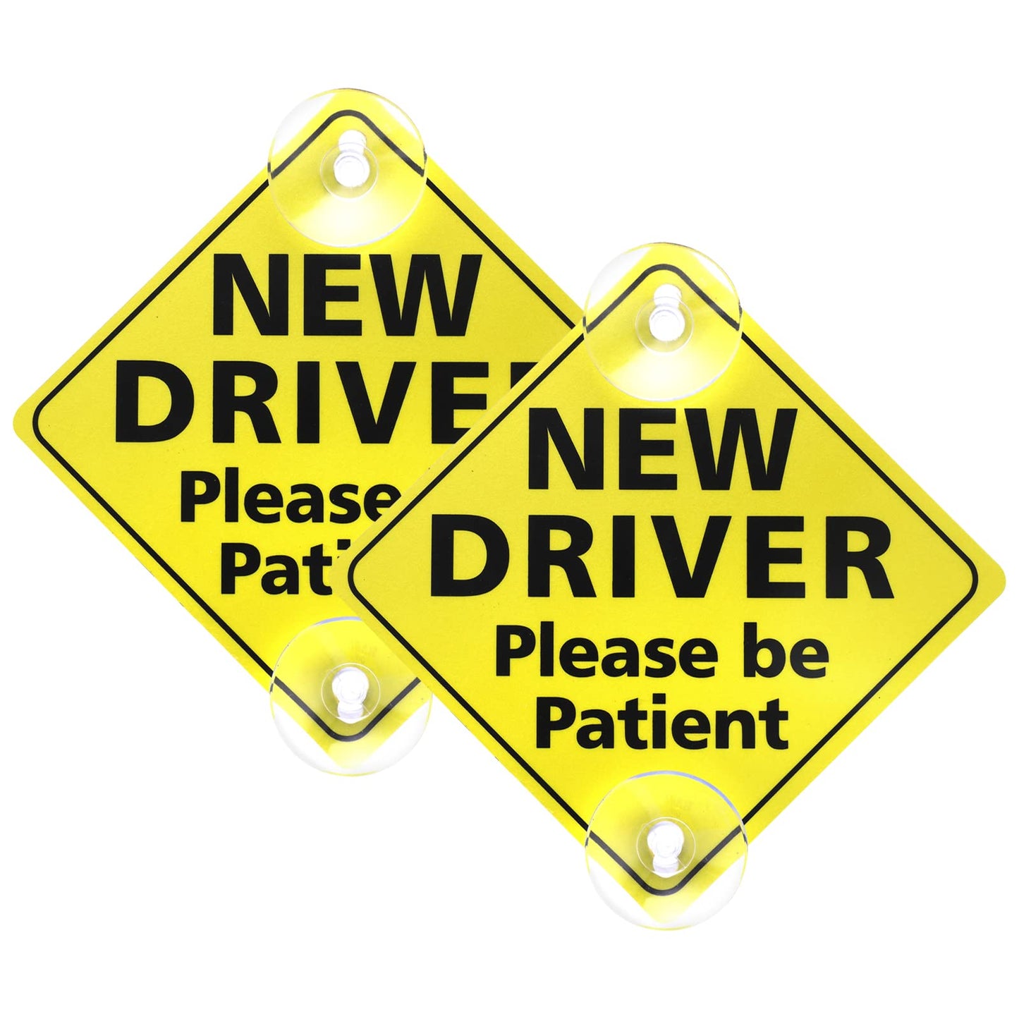 cobee New Driver Signs for Car, 2Pcs 5 x 5 Inch Window Please Be Patient Car Reflective Student Driver Sticker with Suction Cups Car Vehicle Sign Sticker Bumper Student Driver Sign for Beginner Rookie