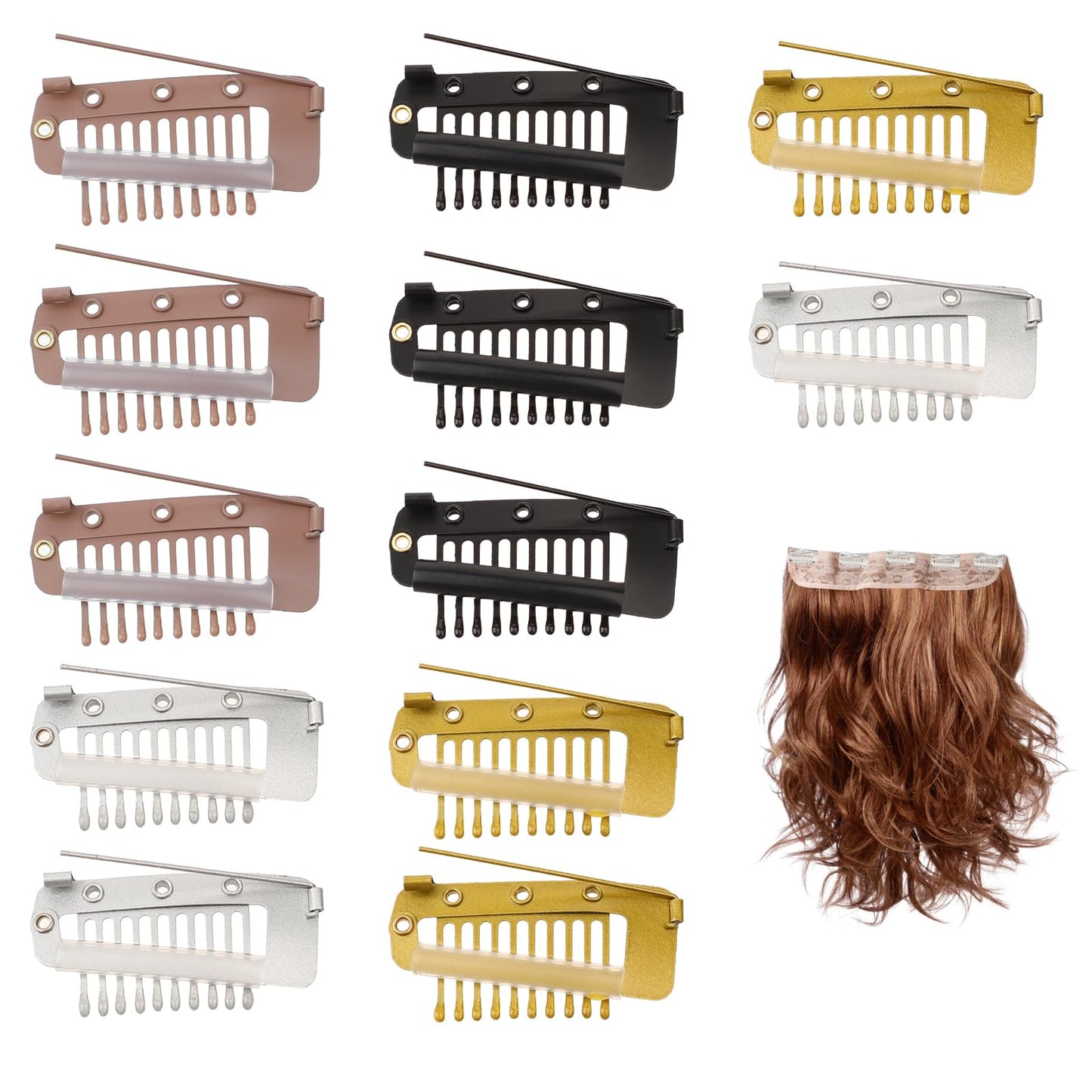 Giantree 12Pcs Wig Clip with Safety Pins, 36mm 10-teeth Hair Extensions Clips Metal Snap Clips to Secure Wig no Sew Invisible Wig Combs for Girls Women Wig Headscarf Hijab & Tikka