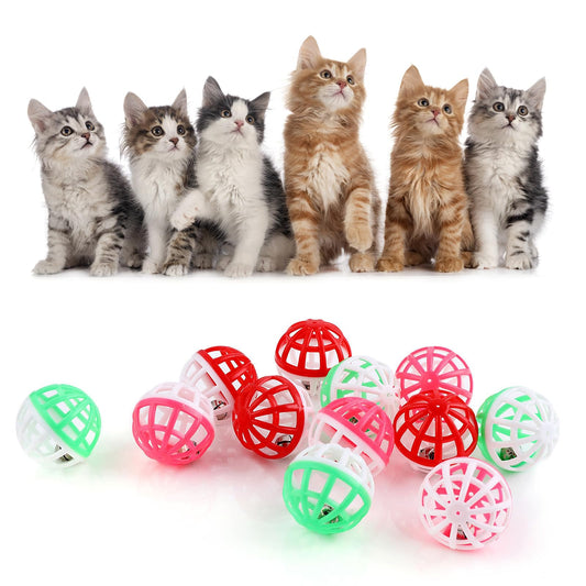 Bewudy 12 Pcs Cat Toy Ball with Bell, 3.8CM Plastic Cat Kitten Play Chase Ball Toys, Random Color Interactive Cat Toy Balls for Indoor Cats