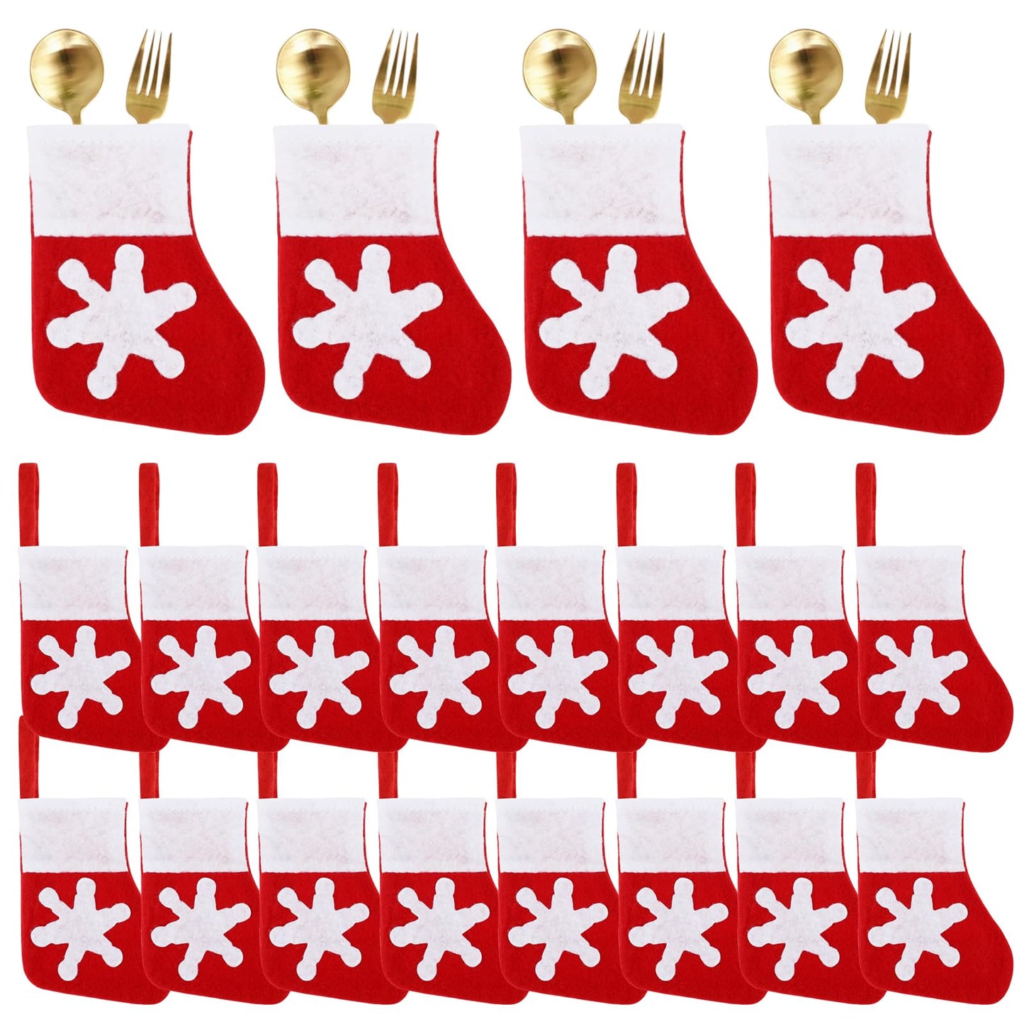 TIESOME Christmas Dinner Table Decorations, 20 Pcs Christmas Sock Tableware Bags Silverware Holders Xmas Dinnerware Decorations Mini Christmas Stockings Santa Spoon Fork Storage Bags for Xmas Dinner