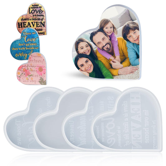 Amaxiu Heart Sign Resin Molds, 4 Pieces Silicone Molds for Epoxy Resin Memorial Love Casting Molds Home Table Decorations DIY Craft Gifts Supplies