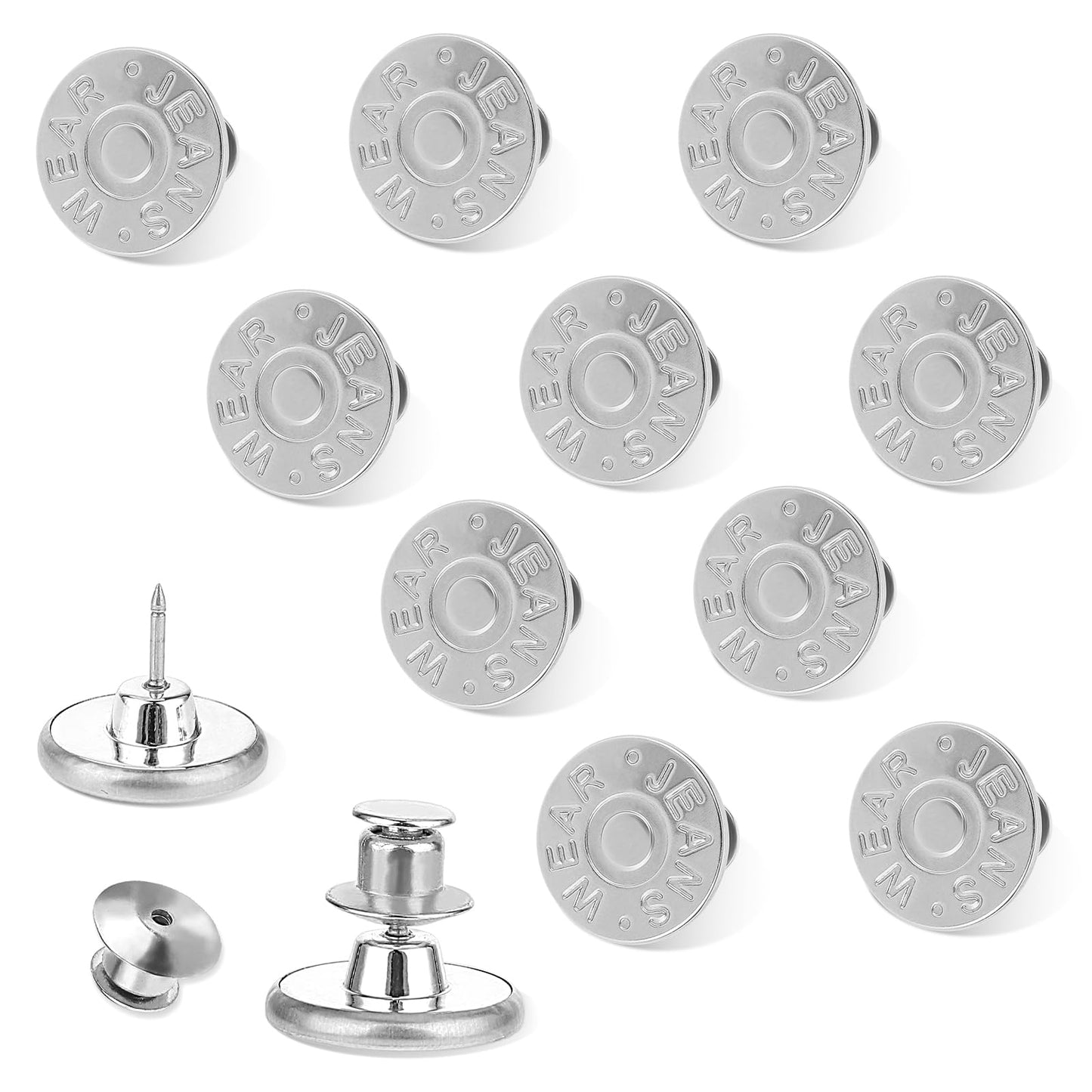 Amaxiu 10 PCS Button Pins for Jeans, 17mm No Sew No Tool Jean Button Replacement for Loose Jeans Reusable Adjustable Metal Pants Button Tightener(Style-B)