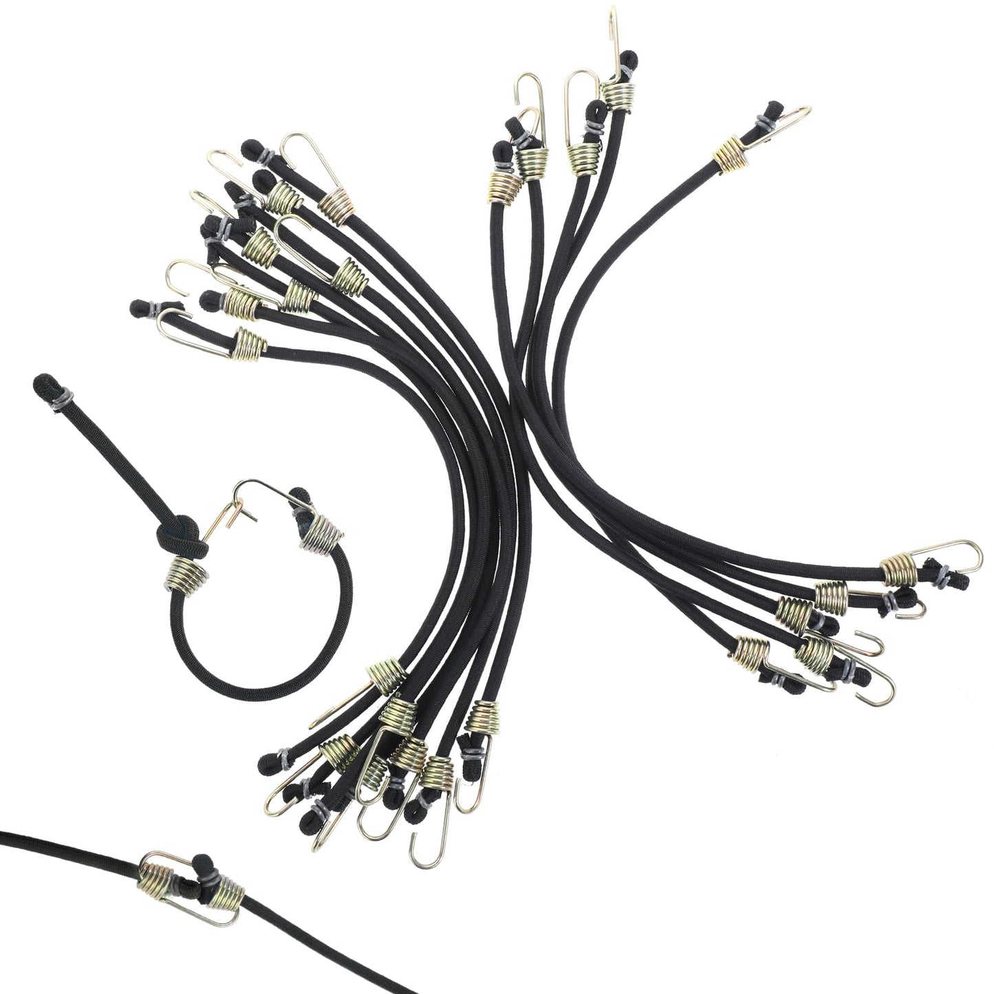 cobee 12 Pcs Adjustable Bungee Cords with Hooks, 10 Inch Mini Bungee Cords with Carabiner, Heavy Duty Outdoor Rubber Bungee Cords for Luggage Tie Down Ropes, Outdoor Tent, RV Camping Tools(Black)