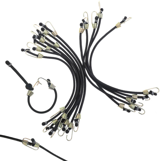 cobee 12 Pcs Adjustable Bungee Cords with Hooks, 10 Inch Mini Bungee Cords with Carabiner, Heavy Duty Outdoor Rubber Bungee Cords for Luggage Tie Down Ropes, Outdoor Tent, RV Camping Tools(Black)