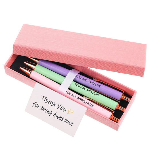 AOZUO 3 Pieces 1.0mm Black Ballpoint Pen with Engraving, Personalised Ballpoint Pen Thank You Ballpoint Pen Set Inspirational Pens Gifts Motivational Thank You Gifts