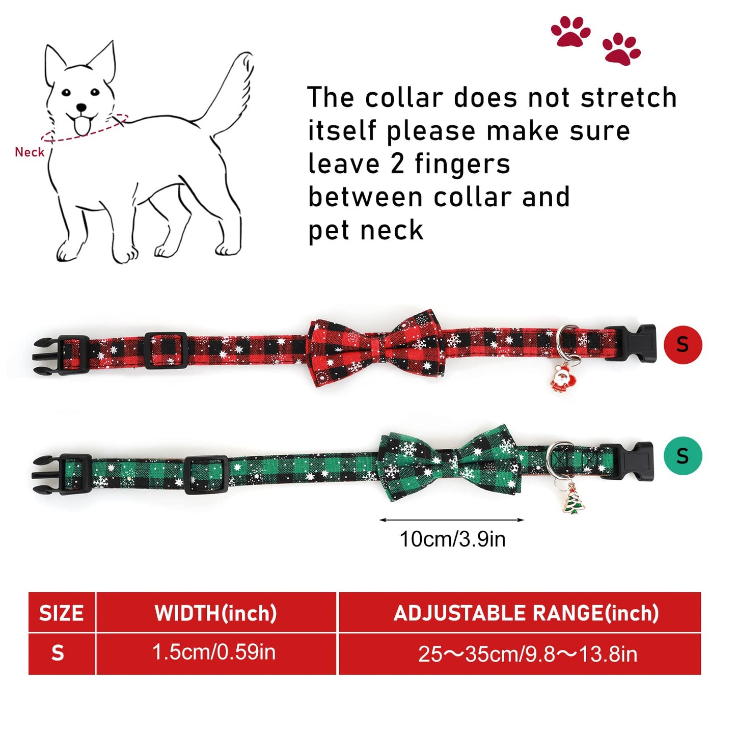 Cobee Christmas Dog Bowtie Collar with Pendant, 2 Pieces Xmas Adjustable Puppy Collar Holiday Santa Collar Breakaway Safety Pet Bow Tie Collar for Small Medium Boy Girl Dog(Small)