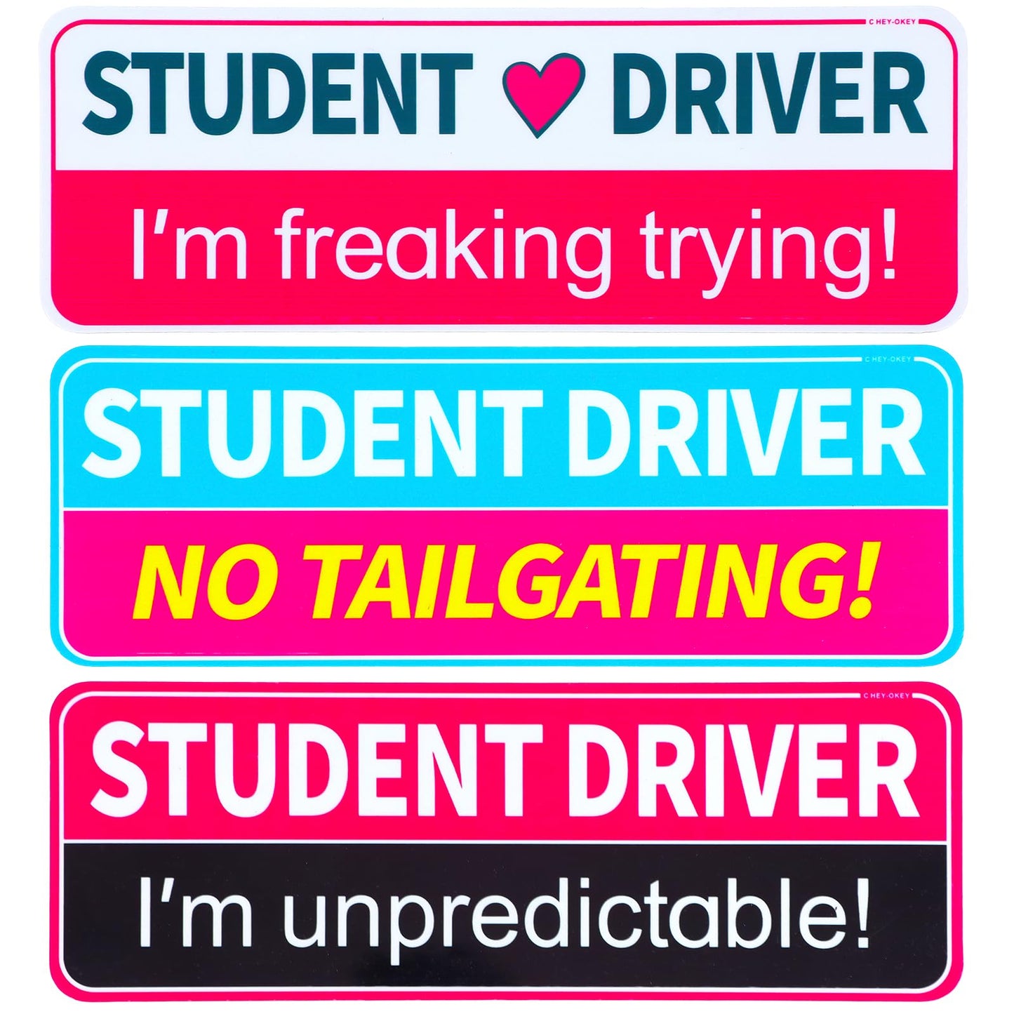 AOZUO Student Driver Magnet for Car, 3pcs Student Driver Sticker Reflective Magnetic Bumper Sticker Set Funny Pink Removable Novice Rookie Safety Attention Sign New Drivers Sticker Safety Warning(B)
