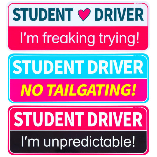 AOZUO Student Driver Magnet for Car, 3pcs Student Driver Sticker Reflective Magnetic Bumper Sticker Set Funny Pink Removable Novice Rookie Safety Attention Sign New Drivers Sticker Safety Warning(B)