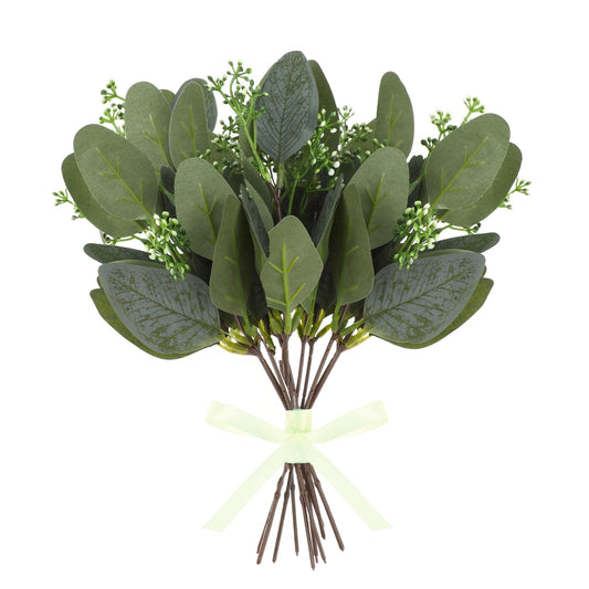 Jeffdad 12 Pcs Eucalyptus Stems Leaves Mixed, Artificial Eucalyptus Branches For Vases, Faux Silver Dollar Eucalyptus Stems For Garland Arrangement Greenery Decoration(Eucalyptus with Fruits)
