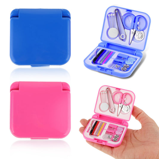 Andibro 2 Pcs Portable Sewing Kit, Mini Travel Sewing Kit Box Emergency Sewing Repair Kit DIY Sewing Supplies with Foldable Case Sewing Thread Accessories for Home Traveler Adults Beginner(B)