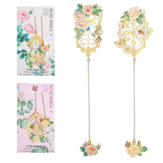 AOZUO Pack of 2 Rose Bookmarks Personalised, Metal Bookmark with Metal Chain, Beautiful for Reading Women, Pretty Gift for Bookworms, Book Lovers, Readers, Birthdays, Christmas Gifts