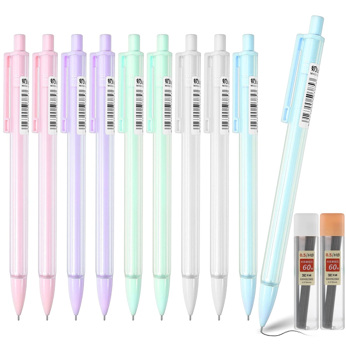 Bewudy 10PCS Pastel Mechanical Pencil Set, Cute Mechanical Pencils 0.5 mm with 2 Tube HB Refill, Cartoon Mechanical Pencils for Drawing & Writing for School or Office Supplies (SET 1)