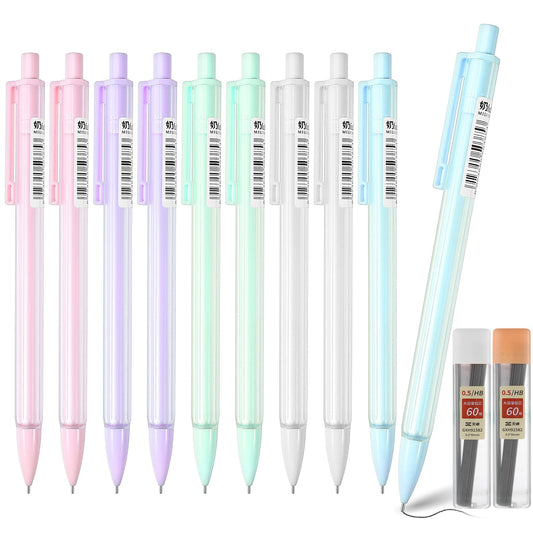 Bewudy 10PCS Pastel Mechanical Pencil Set, Cute Mechanical Pencils 0.5 mm with 2 Tube HB Refill, Cartoon Mechanical Pencils for Drawing & Writing for School or Office Supplies (SET 1)