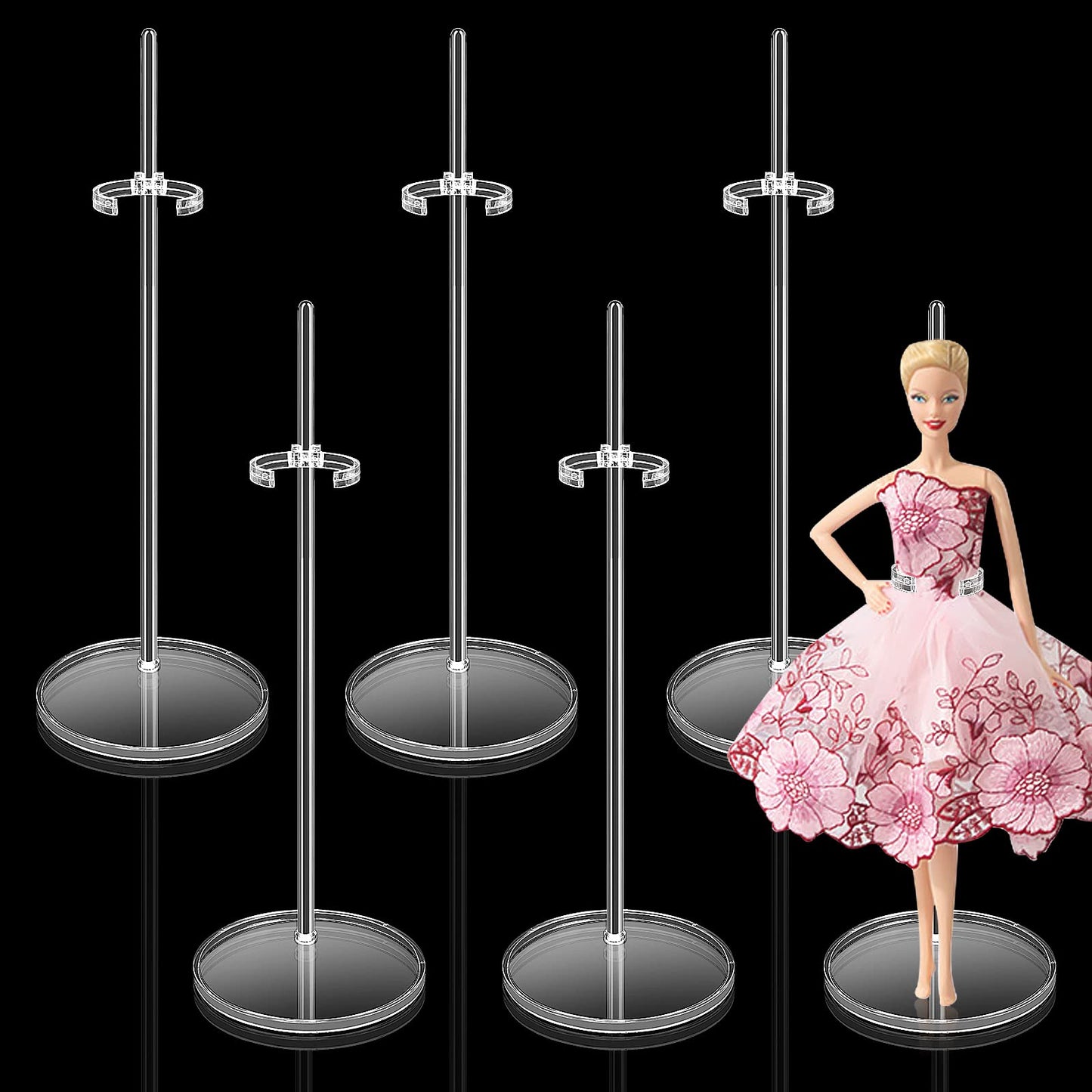 cobee Doll Stand Support, 6 Pieces Doll Display Holder Transparent Mini Doll Stand Doll Accessories for 9 to 12 inch Dolls