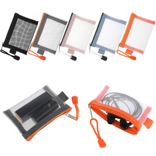 Amabro 5 pcs Mini Zipper Mesh Bags, 4.13‘’×2.95‘’ Cosmetic Bags Coin Purse Key Holder Portable Travel Storage Pouch Beauty Makeup Purse Accessories for Lipstick Cash Earphone Credit Card (Five Colors)