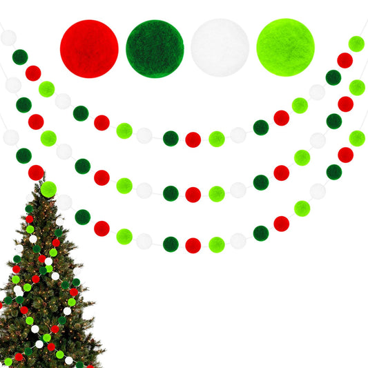 Amaxiu Christmas Pom Pom Garland Decorations, 3 Set Felt Ball String Hanging Ornament for Christmas Tree Decor Xmas Holiday Party Birthday Banner 60 Balls 7.55 Feet Long(White,Red,Green)
