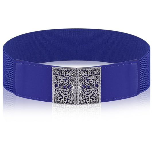 Jeffdad Adjustable Elastic Belt for Women, Women's Stretchy Belt, Wide Elastic Waist Belts for Pants Jeans Dresses(Blue)