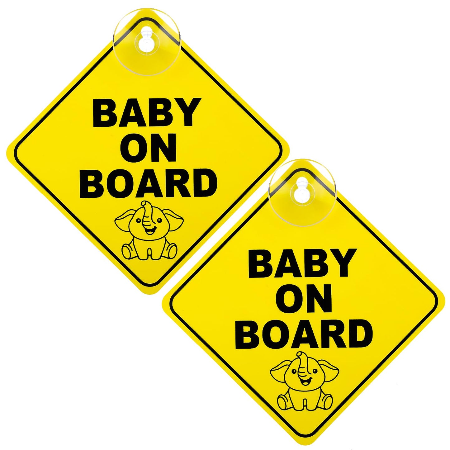 TIESOME 2PCS Baby on Board Sign for Car Warning, Removable Kids Safety Warning Sticker Sign for Car Warning with Suction Cups Durable Baby Sticker Decal (Elephant)