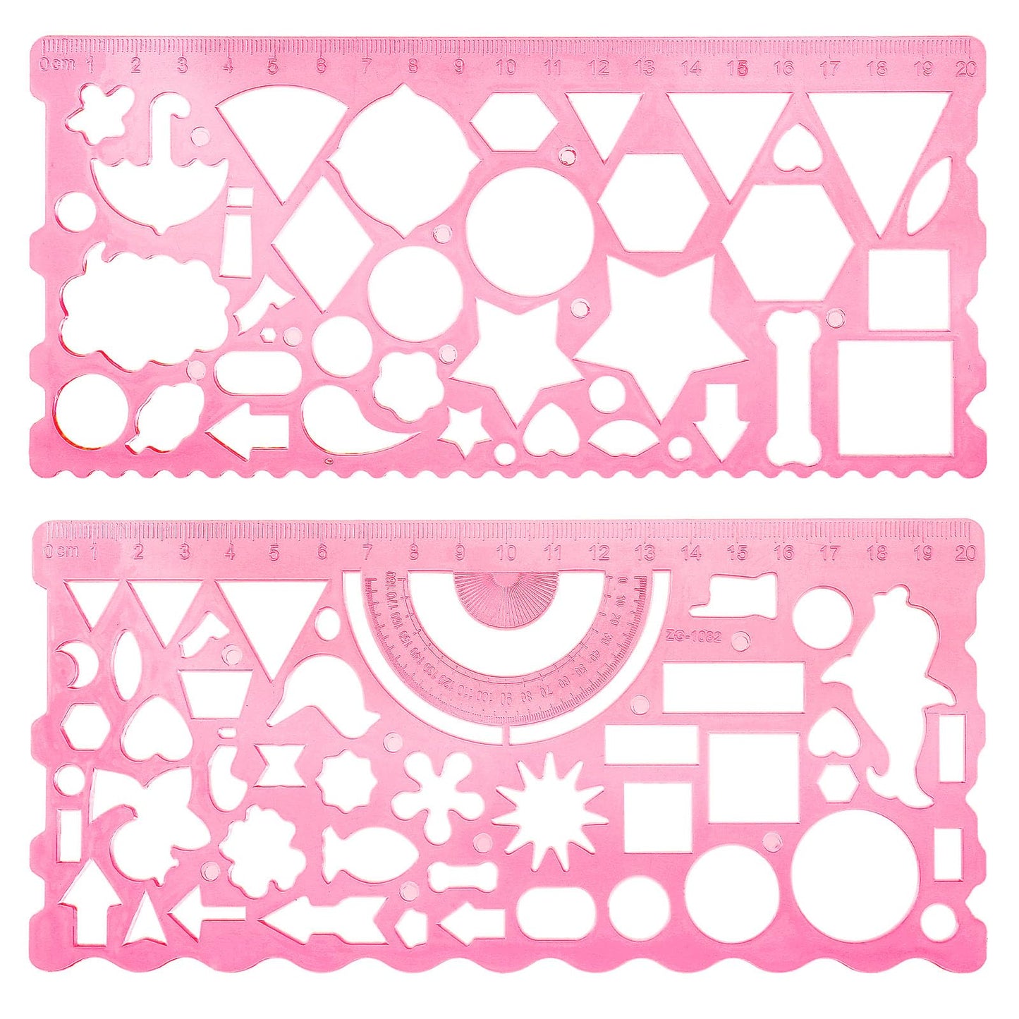 JIEYAO 2Pcs Geometric Stencils, Geometry Drawings Template, Multi-Shaped Drafting Tools Plastic Measuring Templates Rulers Clear Drawing Triangle Tool Protractor Set for Studying Designing Office(Red)