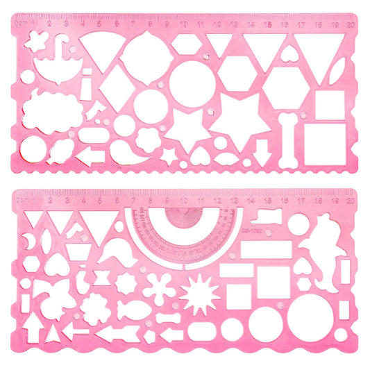 JIEYAO 2Pcs Geometric Stencils, Geometry Drawings Template, Multi-Shaped Drafting Tools Plastic Measuring Templates Rulers Clear Drawing Triangle Tool Protractor Set for Studying Designing Office(Red)