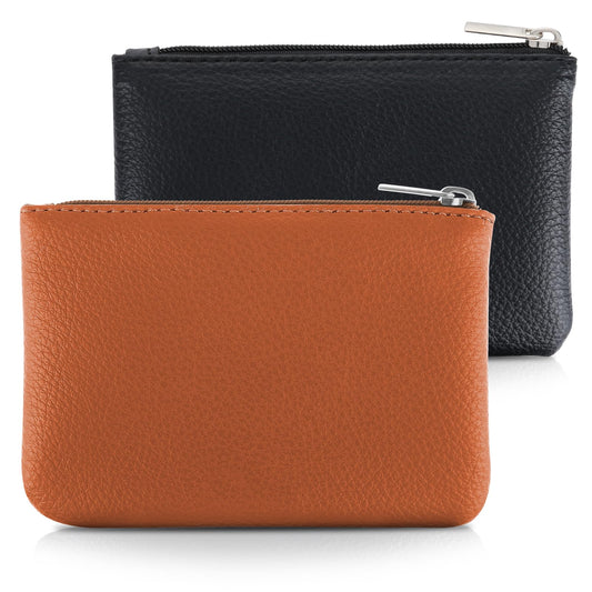 simarro 2Pcs Lychee Pattern Coin Purse, PU Zipper Portable Coin Purse Mini Change Wallet Coin Pocket for Women Credit Card ID Key Headset Lipstick Organizer (Black+Light Brown)