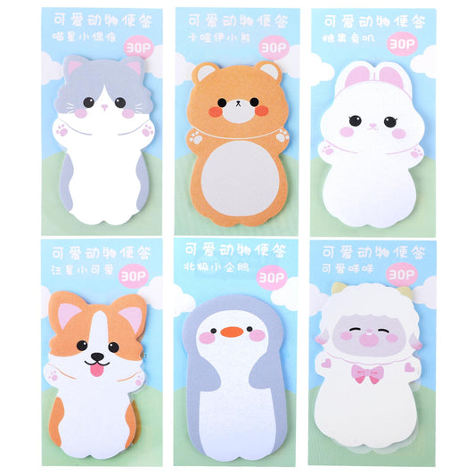 Amaxiu Cute Self Stick Notes, 6 Pack Cartoon Animal Sticky Note Kawaii Markers Flags Memo Pads Small Sticky Memo Pad Dog Cat Rabbit Bear Shape 8x5cm/3.2x2in 180 Sheets